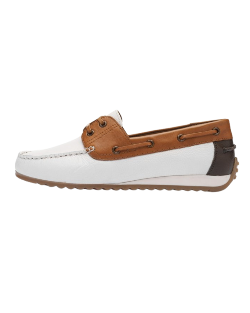 Zweifarbiger Damen Bootsschuh in Weiß und Braun maritim