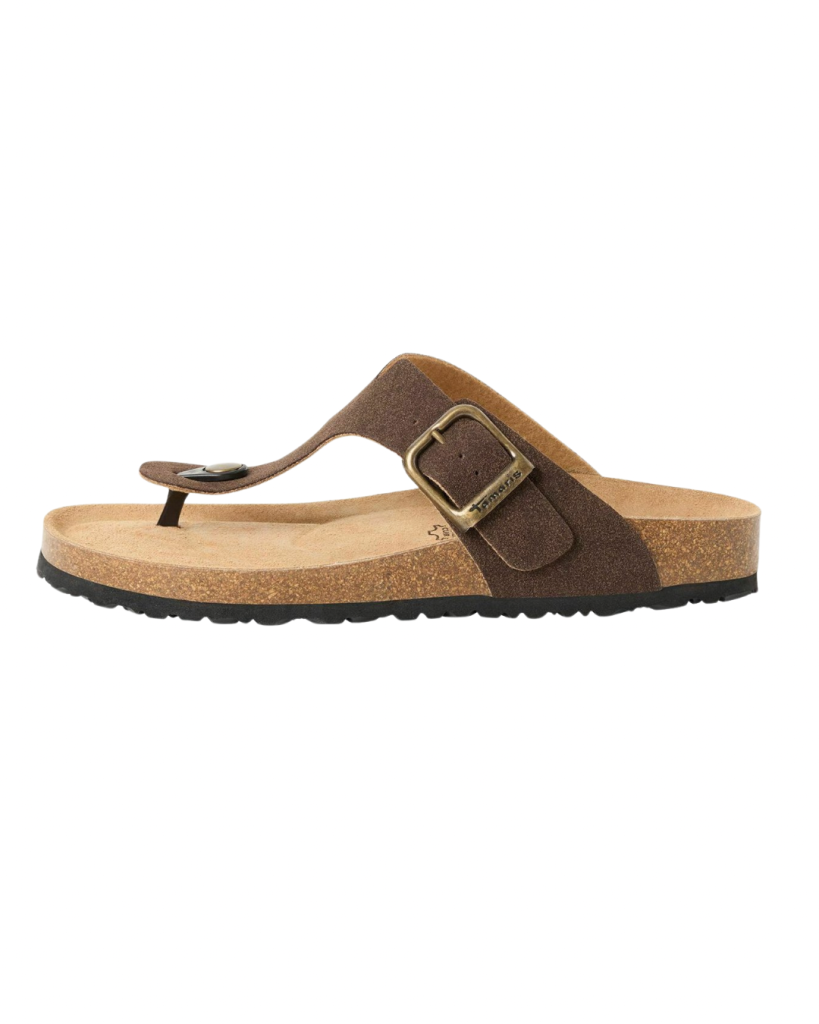 Braune Damen Zehentrenner Sandale aus Leder mit Korksohle