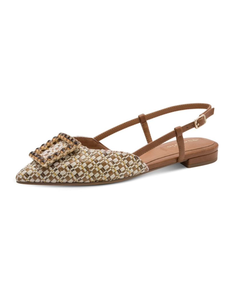 Flache Damen Slingback Sandale mit Strass und femininem Design